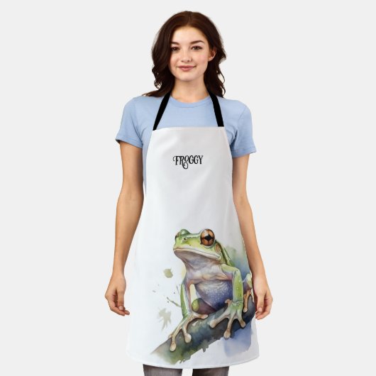 可愛い水色の木のカエルカスタム、 エプロン (着用した状態)
