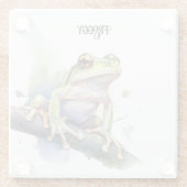 可愛い水色の木のカエルカスタム、 ガラスコースター (裏面)