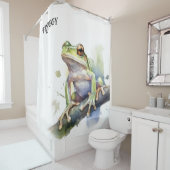 可愛い水色の木のカエルカスタム、 シャワーカーテン (インサイチュ)