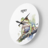 可愛い水色の木のカエルカスタム、 ラージ壁時計 (傾斜)