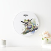 可愛い水色の木のカエルカスタム、 ラージ壁時計 (ホーム)