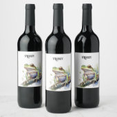 可愛い水色の木のカエルカスタム、 ワインラベル (ボトル)