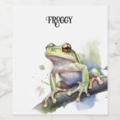 可愛い水色の木のカエルカスタム、 ワインラベル (シングルラベル)