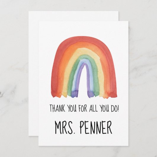 可愛い水色の虹あなた感謝していギフトキーチェーン サンキューカード (正面/裏面)