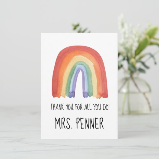 可愛い水色の虹あなた感謝していギフトキーチェーン サンキューカード (スタンド正面)