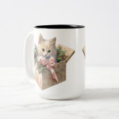 可愛い水色ふわふわのクリスマスキタン ツートーンマグカップ (正面左)