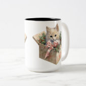 可愛い水色ふわふわのクリスマスキタン ツートーンマグカップ (正面右)