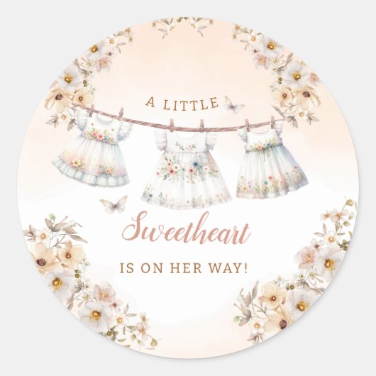 可愛い水色ぼほ服女の子ベビーシャワー ラウンドシール (正面)