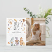 可愛い水色アフリカ動物誕生日写真 招待状 (スタンド正面)