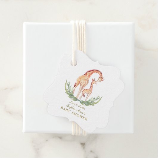 可愛い水色キリン女の子ベビーシャワー フェイバータグ (インサイチュ)