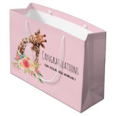 可愛い水色キリン母とベビーガール ラージペーパーバッグ (裏面アングル)