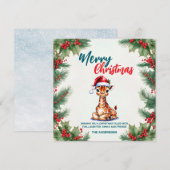 可愛い水色キリンSanta Merry Christmas シーズンカード (正面/裏面)