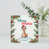 可愛い水色キリンSanta Merry Christmas シーズンカード (スタンド正面)