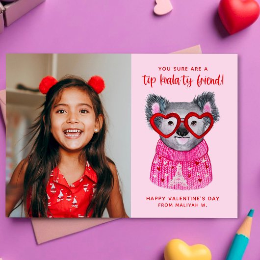 可愛い水色コアラ子供フォトバレンタインカード ノートカード