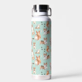 可愛い水色コルギドッグパターンモノグラム ウォーターボトル (背面)
