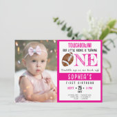 可愛い水色サッカー写真少女1st誕生日 招待状 (スタンド正面)