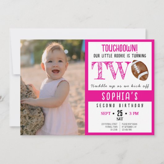 可愛い水色サッカー写真少女2歳の誕生日 招待状 (正面)