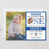 可愛い水色サッカー写真少年1歳の誕生日 招待状 (正面)