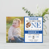 可愛い水色サッカー写真少年1歳の誕生日 招待状 (スタンド正面)