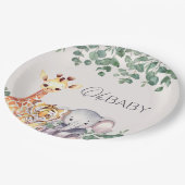 可愛い水色サファリ動物のベビーシャワー ペーパープレート (アングル)