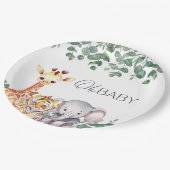 可愛い水色サファリ動物のベビーシャワー ペーパープレート (アングル)