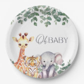 可愛い水色サファリ動物のベビーシャワー ペーパープレート (正面)