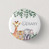 可愛い水色サファリ動物のベビーシャワー 缶バッジ (正面)