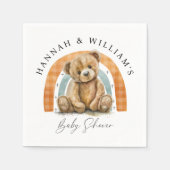 可愛い水色テディベアとレインボーベビーシャワー スタンダードカクテルナプキン (正面)