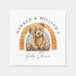 可愛い水色テディベアとレインボーベビーシャワー スタンダードカクテルナプキン