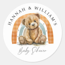 可愛い水色テディベアとレインボーベビーシャワー