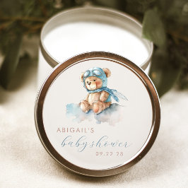 可愛い水色テディベアブルーボーイベビーシャワー ラウンドシール