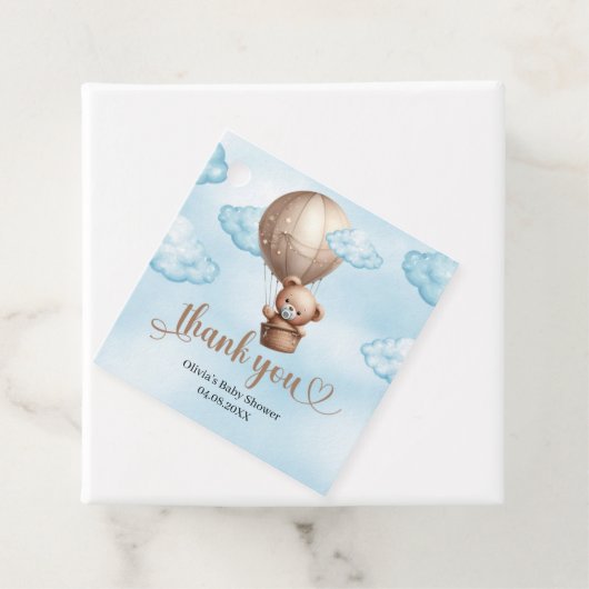 可愛い水色テディベア茶色の熱気球 フェイバータグ (インサイチュ)