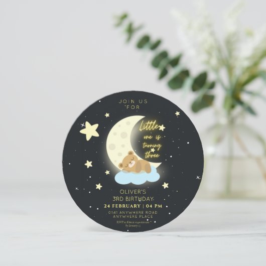 可愛い水色テディベア3歳の誕生日 招待状 (スタンド正面)