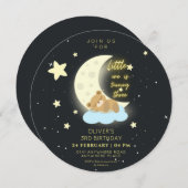 可愛い水色テディベア3歳の誕生日 招待状 (正面/裏面)