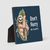 可愛い水色ナマケモノ急いでいない幸せ フォトプラーク (正面)