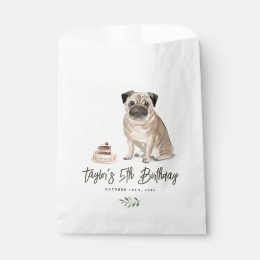 可愛い水色パグドッグ誕生日パーティー フェイバーバッグ (正面)