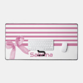 可愛い水色ピンクボウストライプズデスクマット デスクマット (キーボード&マウス)