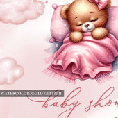 可愛い水色ピンク眠っているテディベア雲 招待状