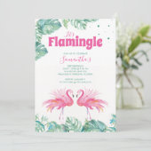 可愛い水色フラミンゴ誕生日パーティー 招待状 (スタンド正面)