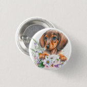 可愛い水色フローラダッチシュント子犬 缶バッジ (正面&裏面)