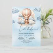 可愛い水色ブルーと茶色のテディベアああベビー 招待状 (スタンド正面)