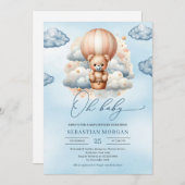 可愛い水色ブルーと茶色のテディベアああベビー 招待状 (正面/裏面)
