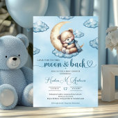 可愛い水色ブルーと金ゴールド眠るテディベア 招待状