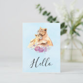 可愛い水色マザーライオン&キュービーハロー ポストカード (スタンド正面)