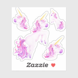 可愛い水色ユニコーンピンク紫アート シール