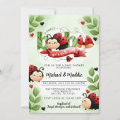 可愛い水色ラディバグ甲虫の虫の赤ちゃんシャワー 招待状 (正面)