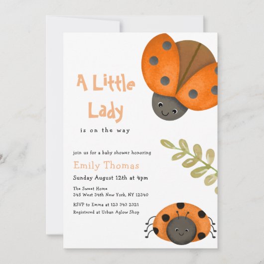 可愛い水色リトルラディバグ赤ちゃんシャワーインビタット 招待状 (正面)