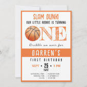 可愛い水色ルーキーバスケットボール1st誕生日 招待状 (正面)