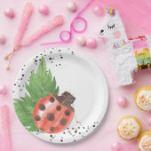 可愛い水色レディバグと水玉模様 ペーパープレート (パーティー)