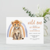 可愛い水色ワイルドワンボーイ1stバースデーチーター 招待状 (スタンド正面)